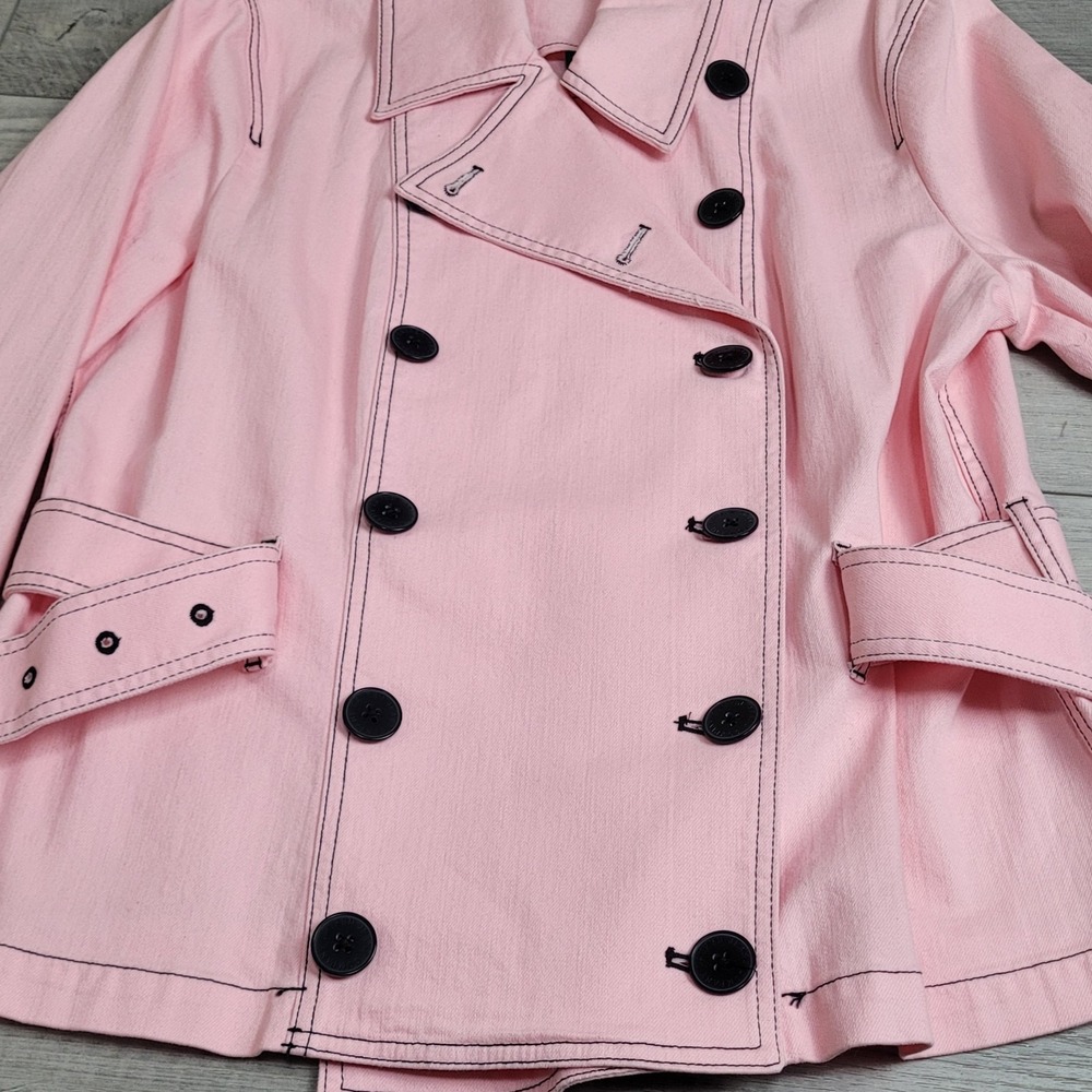 🌸NWT Lauren Jeans Co. Jacket Womens XL Peony Pink Denim Double Breasted Belted - Picture 13 of 16
